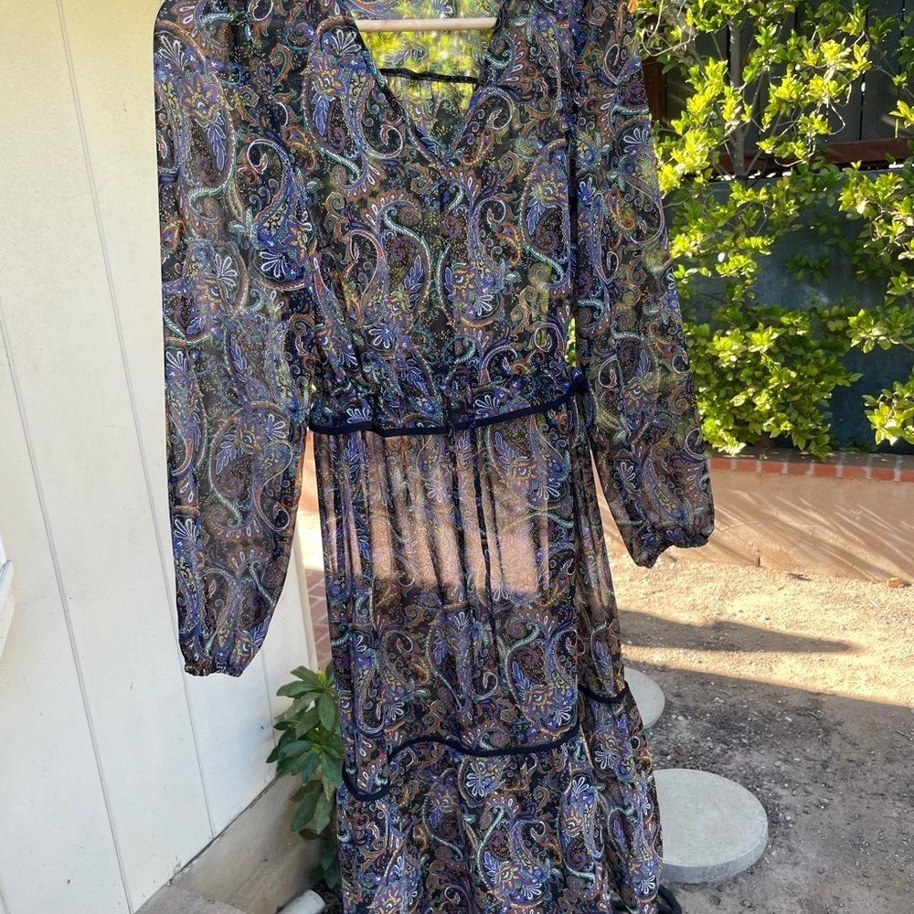 Beautiful autumn paisley brown abstract midi dress - Picture 4 of 7